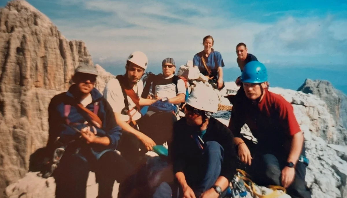 Auf dem Gipfel der Cima Margherita, Brenta. Peter, Detlev, Fritz, Katrin, Norbert, Hermann und Werner | © DAV Koblenz